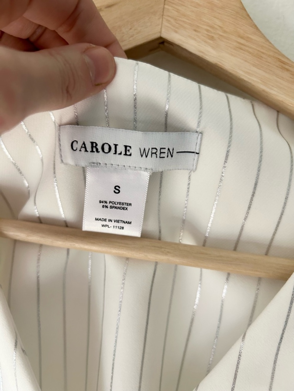 Carole Wren Small White Silver Pinstripe Button Vest Tailored Sleeveless - Picture 2 of 3